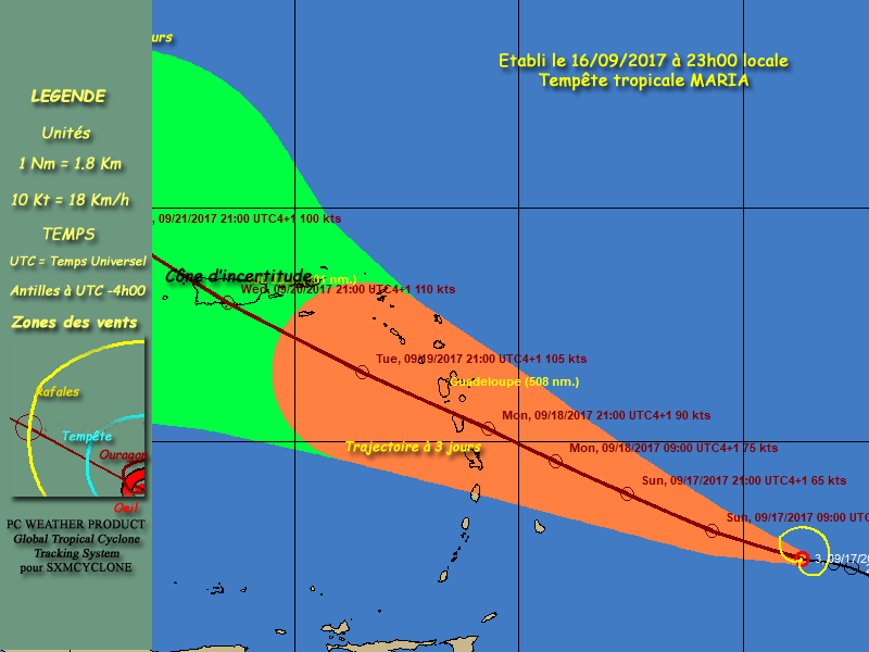 OURAGAN MARIA. Guadeloupe en Alerte rouge lundi à 12h, les écoles fermées dès lundi matin